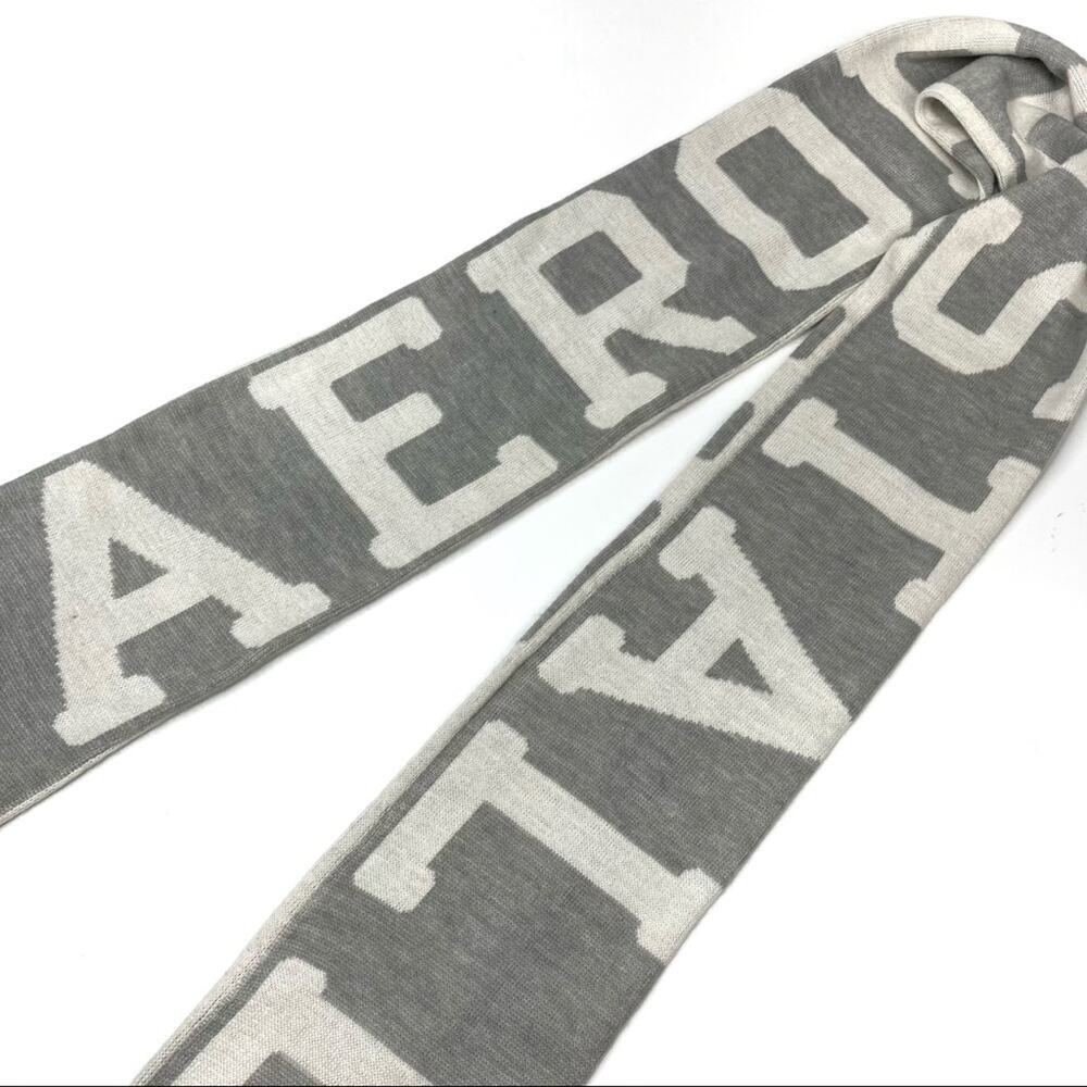 Aeropostale Y2K Long Winter Logo Scarf Gray 100% Acrylic